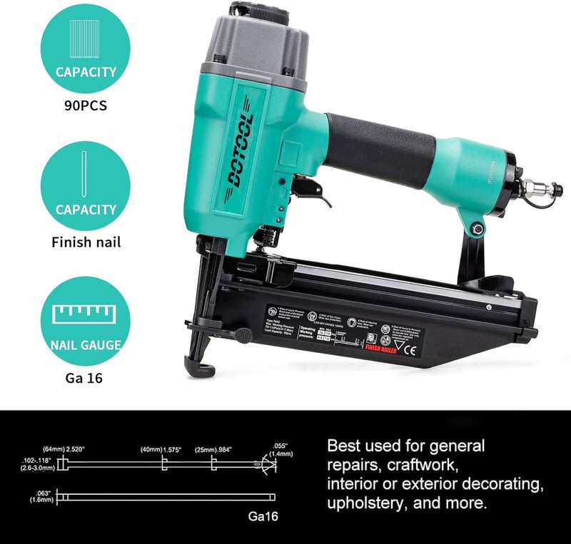 Dotool Store Finish Nailer 16GA 1-inch to 2-1/2-inch Finish Nails Pneumatic Nail Gun with Tool-Free Depth Adjust - Image 5